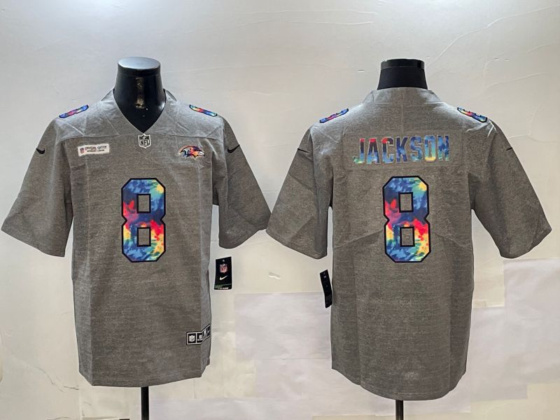 Men Baltimore Ravens #8 Jackson Grey Rainbow 2024 Nike Limited NFL Jersey style 1->baltimore ravens->NFL Jersey